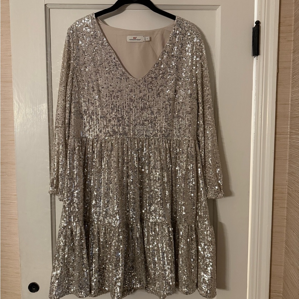 Vineyard Vines Silver Sequin Mini Dress